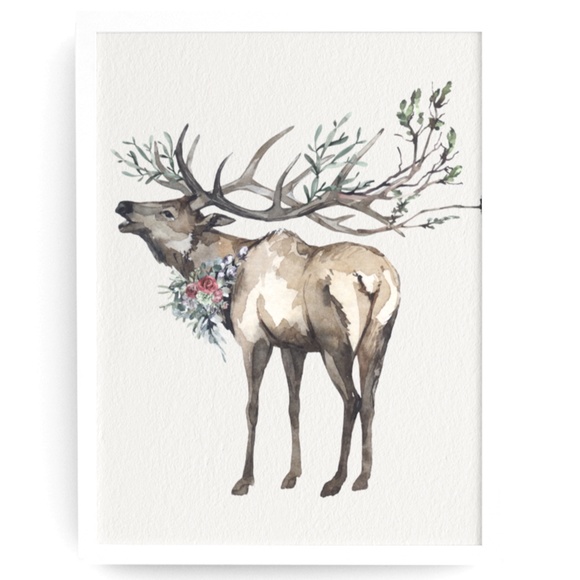 Other - Watercolor Elk Deer Wall Art Print Poster Illustration Unframed